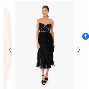 SELF-PORTRAIT Black Chiffon Tiered Midi Dress